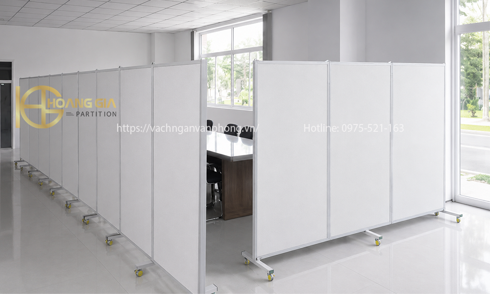 Vách ngăn lửng phòng họp gập gọn có bánh xe di động VNG101